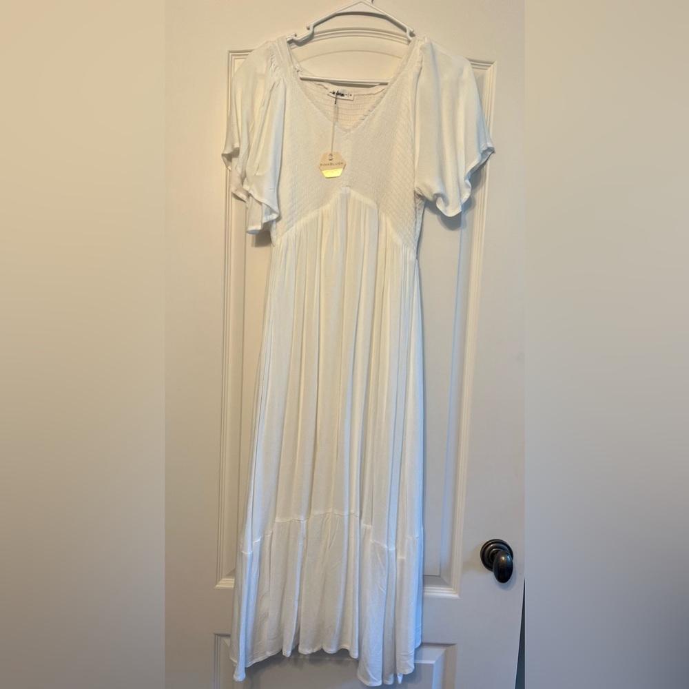 PINKBLUSH White Smocked Ruffle Maternity Dress- White